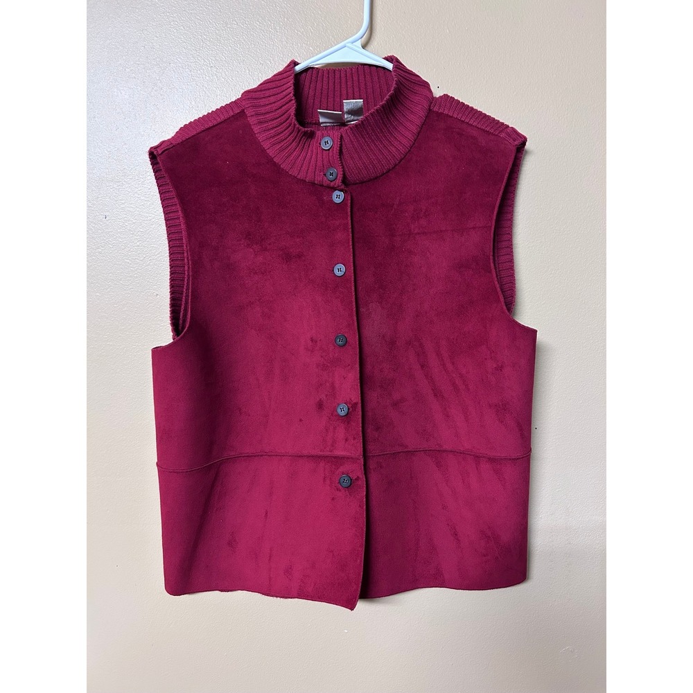 J.‎ Jill Womens Burgundy Faux Suede Ribbed Knit Back Button Front Vest Petite L